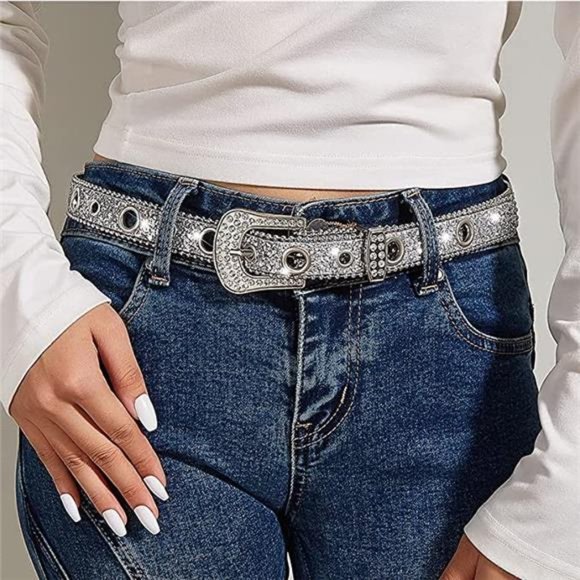 NociHah Rhinestone Western Cowgirl Vintage Bling Studded Leather Diamond Belt